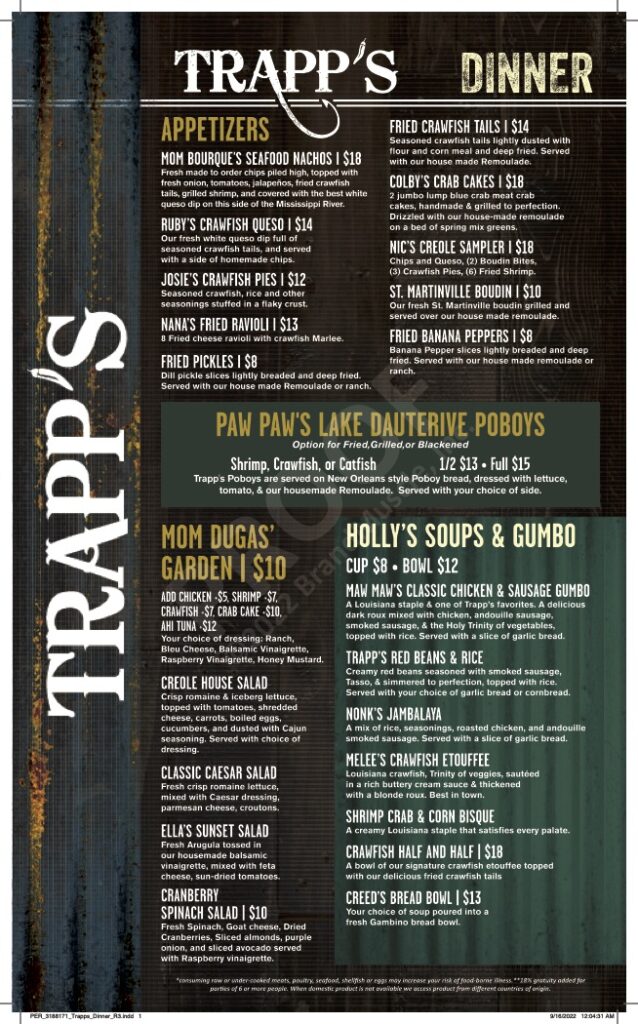 Full Menu Trapp's on the River